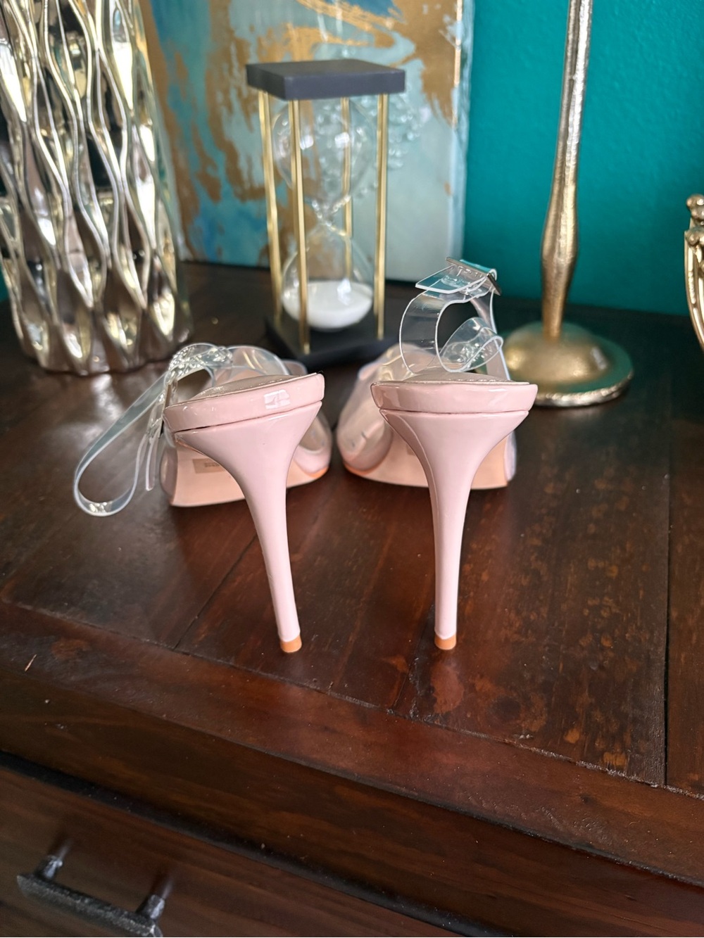 Fashion Nova Pink Clear Strap Stiletto Heels